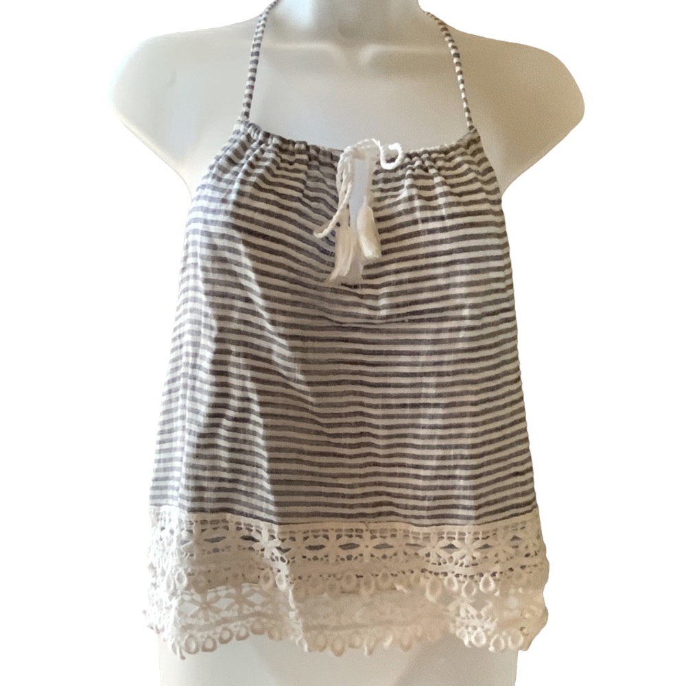 Abercrombie & Fitch Top Black and White Striped Cotton Blouse With Bow Tie XS